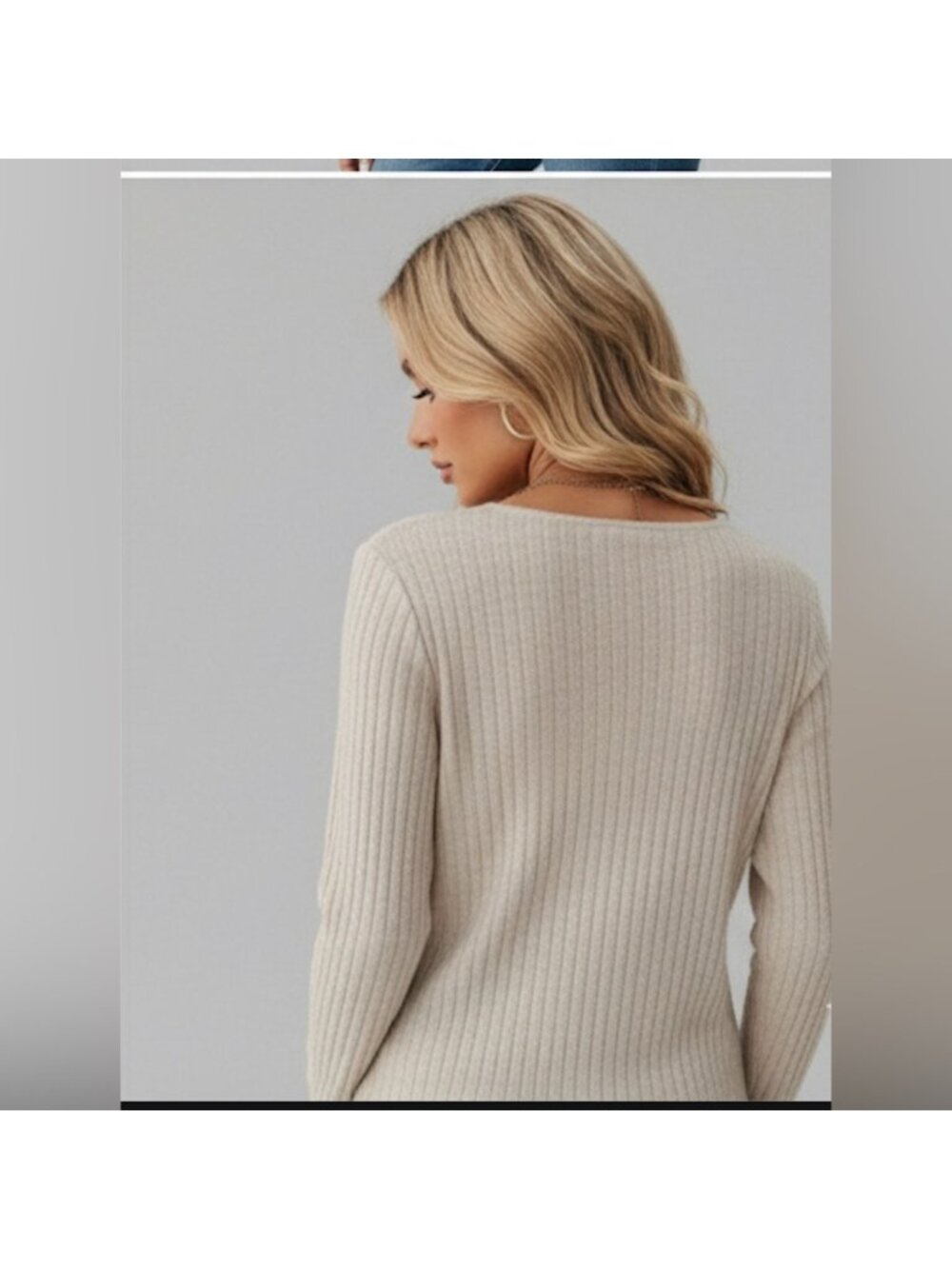 Guipure Lace Insert Ribbed Tee Cream - Picture 4 of 6